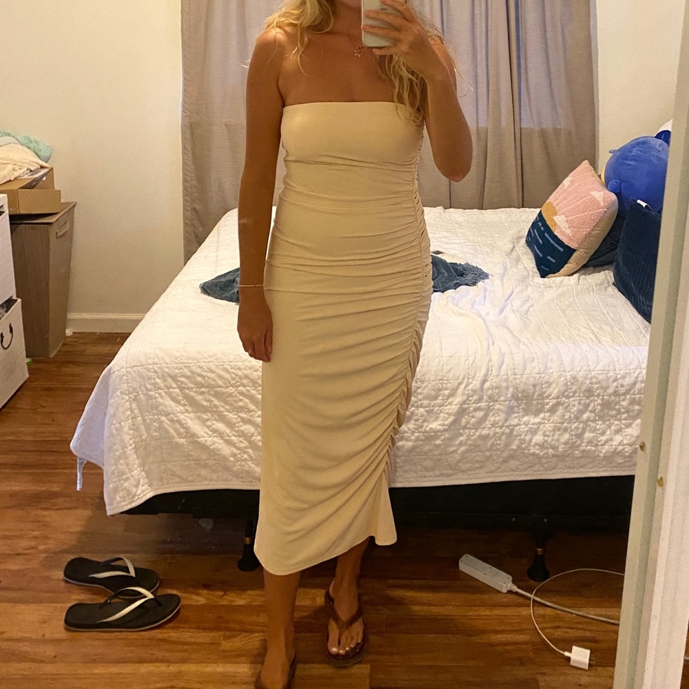 Light Yellow Strapless Bodycon Maxi